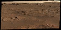 NASA's Perseverance Mars rover used its Mastcam-Z camera system to create this panorama of its first drill site. Scientists will be looking for a rock to drill somewhere in this location.