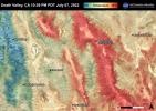 This Land Surface Temperature image captured by ECOSTRESS on July 07, 2022 shows temperatures exceeding 90 degrees Fahrenheit in Death Valley and temperatures below 40 degrees Fahrenheit in the Sierra Nevada Mountain Range.