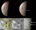 At top and bottom right, JunoCam images taken in May 2023 of Jupiter's moon Io show lava fields surrounding volcanoes Volund A and B appear to be growing in size.