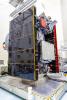 NASA's Europa Clipper is seen here on Aug. 21, 2024, in a clean room at the agency's Kennedy Space Center in Florida after engineers and technicians tested and stowed the spacecraft's giant solar arrays.