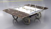 With its solar panels open, a small rover that is bound for the Moon sits in a clean room at NASA's Jet Propulsion Laboratory in Southern California on Jan. 26, 2024.