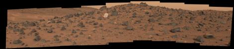Stitched together from 18 images taken by NASA's Perseverance rover, this mosaic shows a boulder field on Mount Washburn on May 27, 2024. The rover's science team nicknamed the rock Atoko Point.