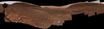 NASA's Curiosity Mars rover used its Mast Camera, or Mastcam, to take this 360-degree panorama from within Gediz Vallis channel on June 19, 2024.