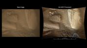 This pair of images shows the Martian surface captured by NASA's Curiosity rover using its Mars Descent Imager (MARDI) camera on Nov. 7, 2024, the 4,357th Martian day, or sol, of the mission.